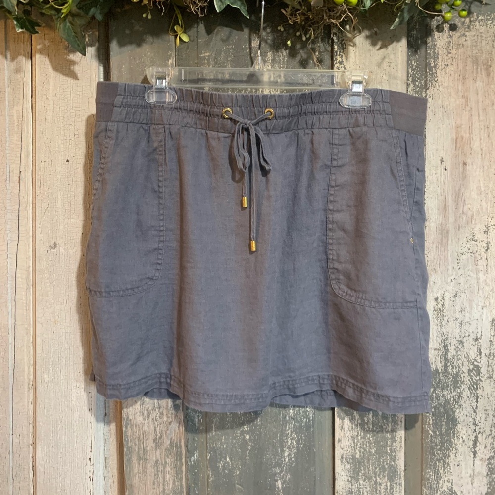 Ellen Tracey Gray Linen Drawstring Skort